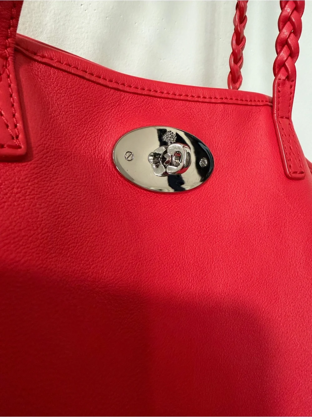 Mulberry Red Leather Tote with Braided Straps
